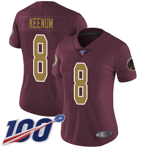 Washington Redskins Limited Burgundy Red Women Case Keenum Alternate Jersey NFL Football #8 100th